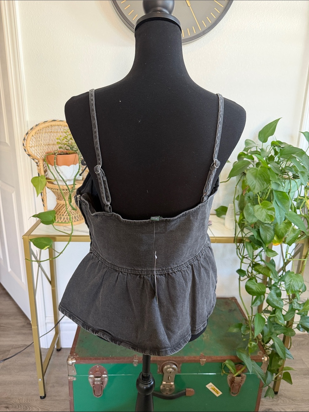 Washed Black Jean Camisole Tank with Tie Straps - Picture 3 of 7